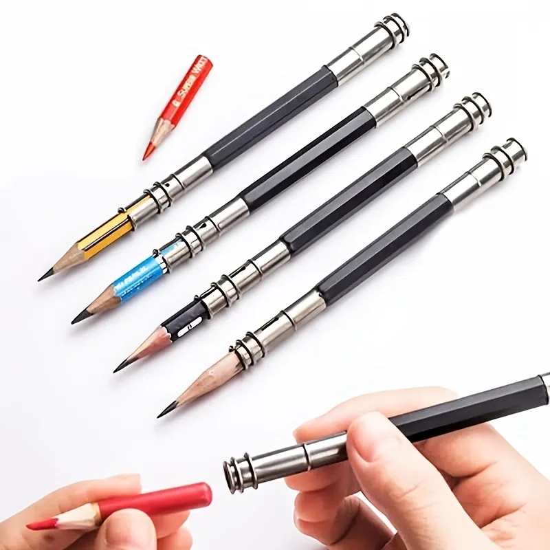 Extensor de lápis de metal ajustável, adequado para artistas de usar, adequado para escolas, escritórios, esboços, arte, escrita
