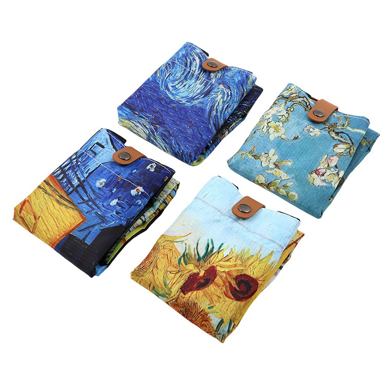 Bolsas de poliéster con estampado de Van Gogh, bolso de compras reutilizable para comestibles, bolsas de hombro, bolsa de almacenamiento para el hogar, 1 unidad