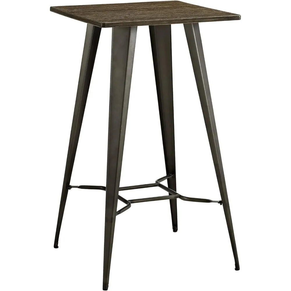 Direct Rustic Modern Farmhouse Steel Metal Square Bar Table with Bamboo Top in Brown