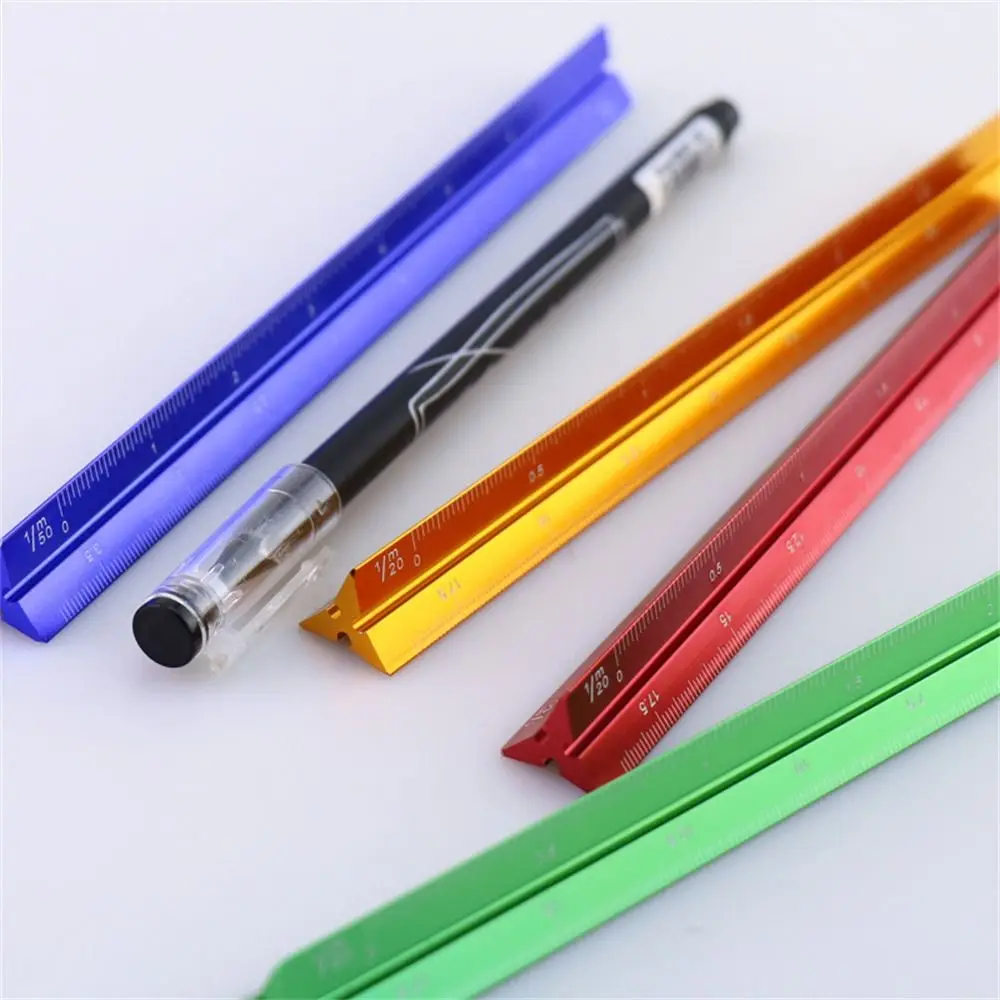 Students Aluminum Alloy Triangular Scale Ruler Smoothly Technical Measuring Ruler 15cm 30cm Colorful Metal Ruler Stationery