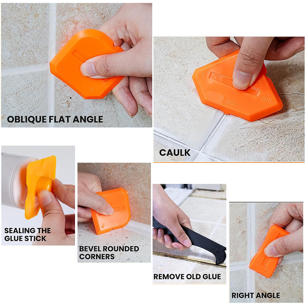 Rascador de silicona 5 en 1, escurridor, removedor de pegamento, cuchillo, ángulo de calafateo, paleta de grietas de belleza, herramienta, raspador de lechada, Kit multifuncional para el hogar