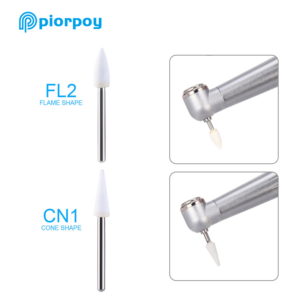 PIORPOY 12 Pcs/Box Dental Polishing Stone White Dentistry Tools Flame Cone Round Shape Porcelain Resin For Handpiece Burs FG