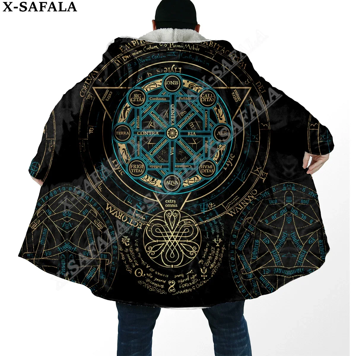 Capa gruesa y cálida con capucha para hombre, abrigo con símbolo de tatuaje vikingo, abrigo con estampado de lana a prueba de viento, informal Unisex, A24