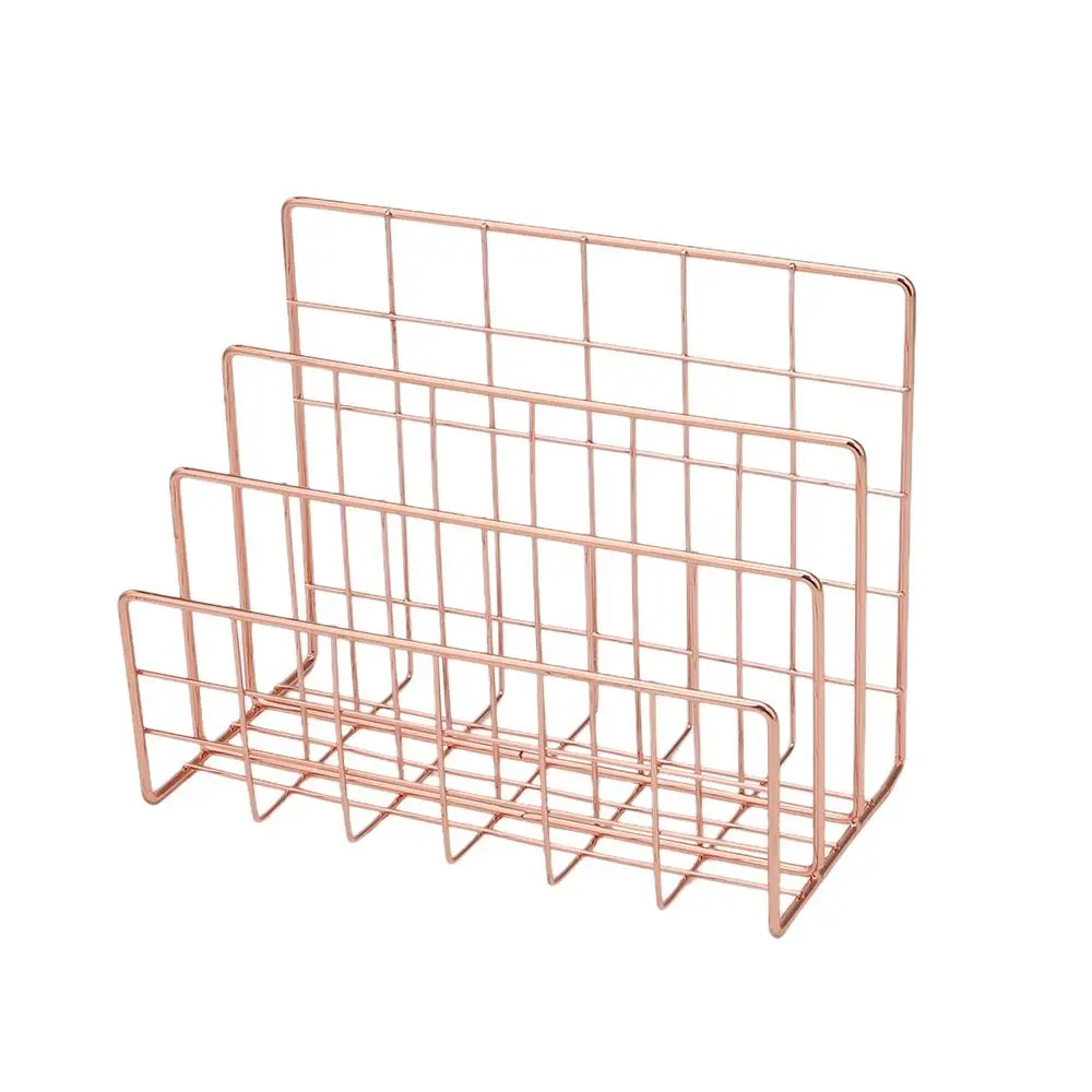 Multicolor Iron Bookshelf Multi-porpose 3 Compartments Magazine Organiser Shelf Hollow Iron Art Newspaper Storage Holder