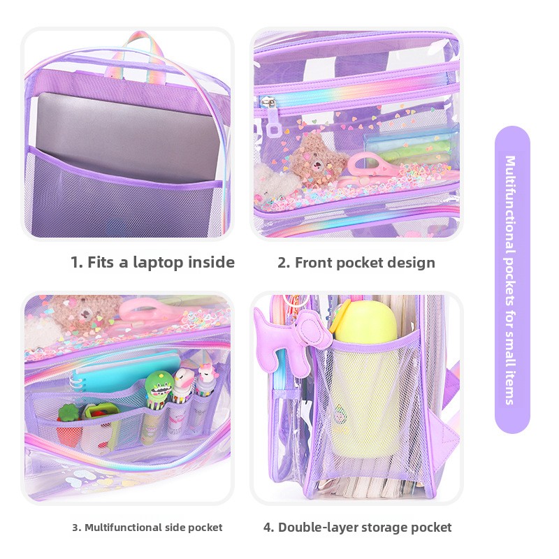 Transparent Bapa Faionable Cartoon School Bag for Elementary And High School Students M Fem Students Dual oulde...