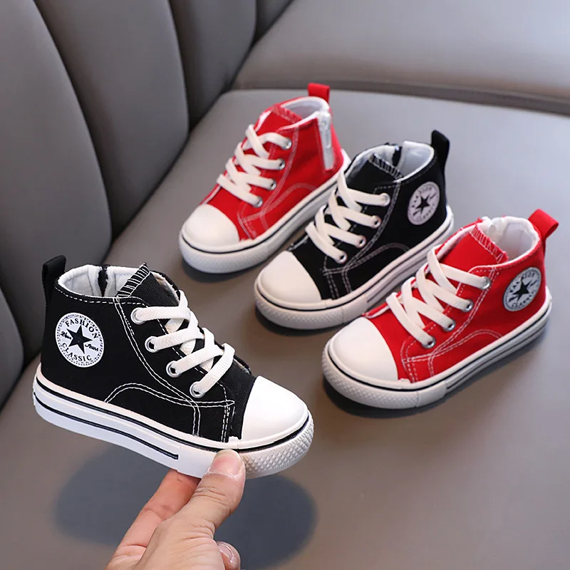 Sapatos infantis de lona de cano médio, fundo macio, confortáveis, casuais, para meninos e meninas, antiderrapantes e respiráveis