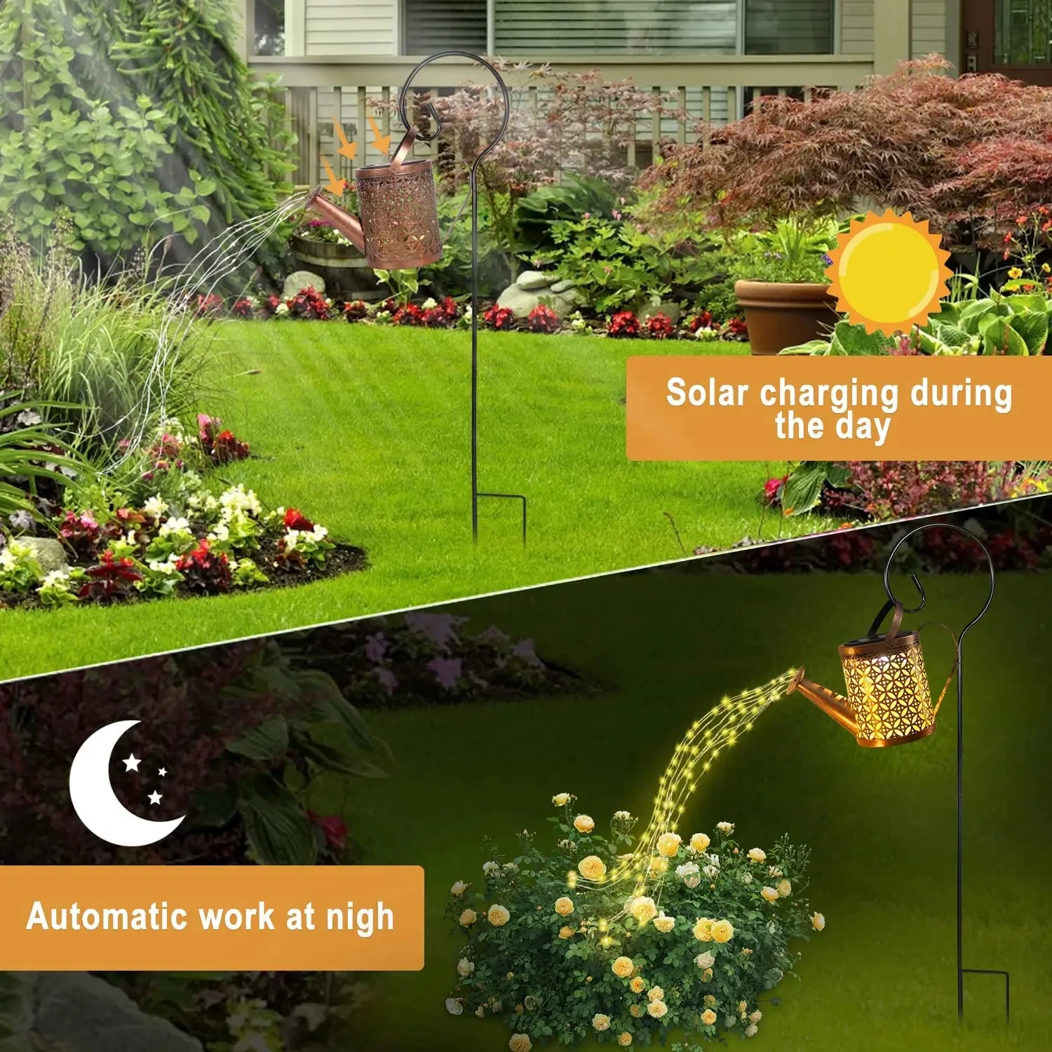 Solar Watering Can with Lights, Luzes solares ao ar livre do jardim, Lanterna suspensa impermeável, Yard Patio Decor, 1pc