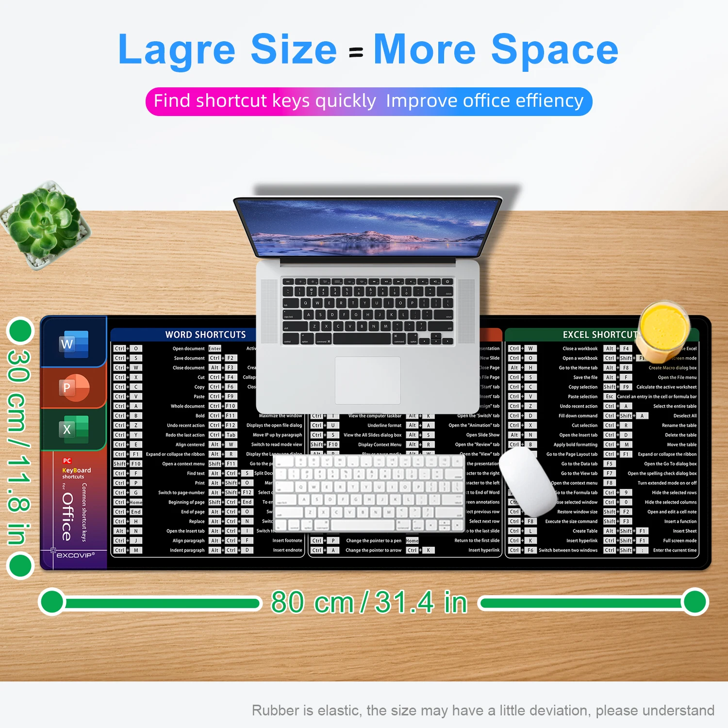 EXCO Office Shortcuts Mouse Pad Large Extended Big Keyboard Mousepad for Excel Word Powerpoint Gaming Desk Mat Stitched Edge