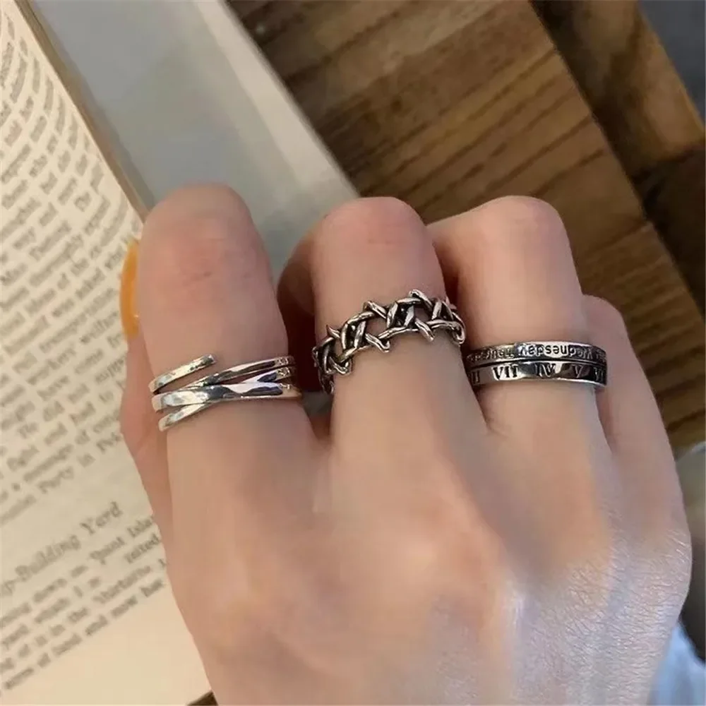 LATS-Conjunto de anillos geniales con números romanos rosas Vintage para mujer, anillo abierto geométrico giratorio de Rock Hip Hop, regalos de joyería Ins a la moda