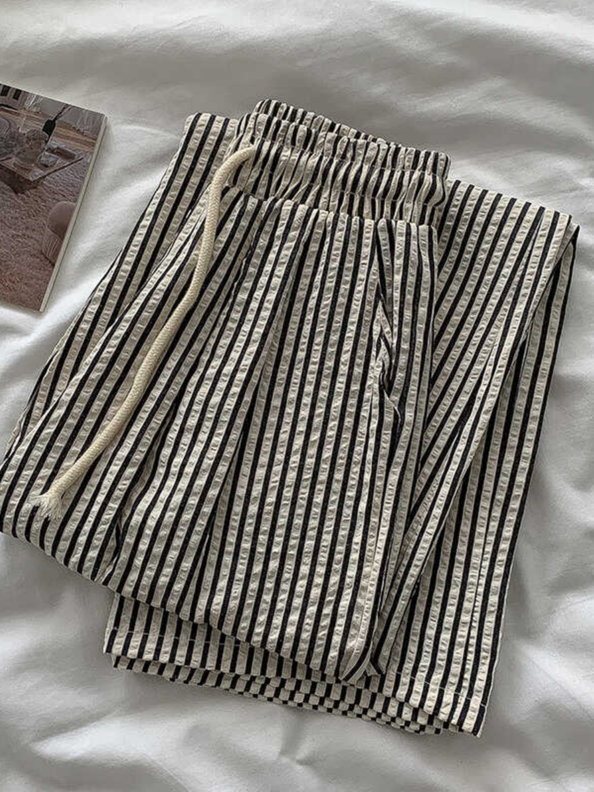 Korean Laid-ba Striped Drapey Casual Pants Women's Summer High Waist Versatile Thin Straight Long Trousers Commute Sle