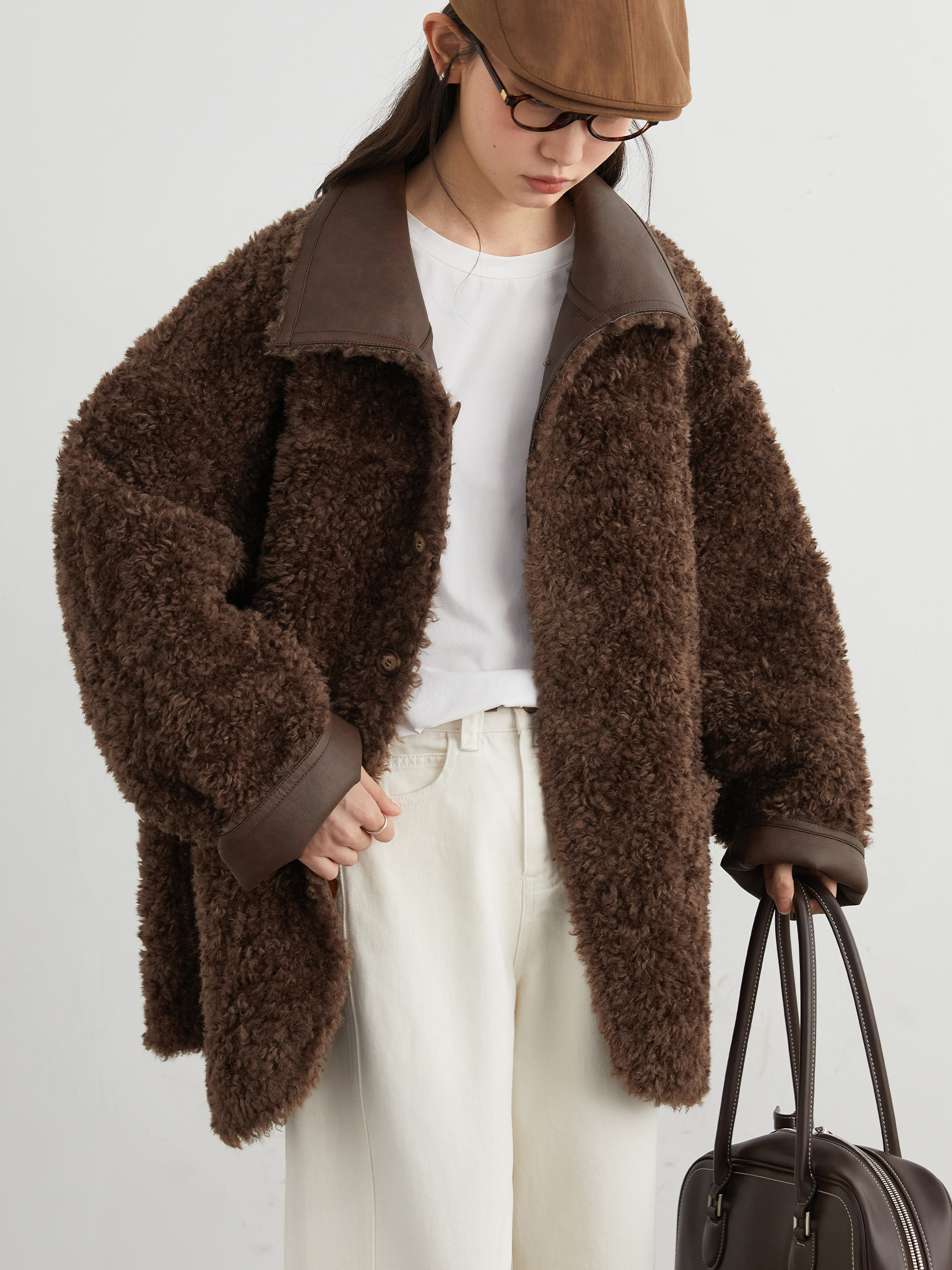 CHIC VEN Damen-Jackenmantel aus Kunstleder, locker, lässig, wendbar, mittellang, Mantel, Retro-Damen-Oberbekleidung, Herbst und Winter