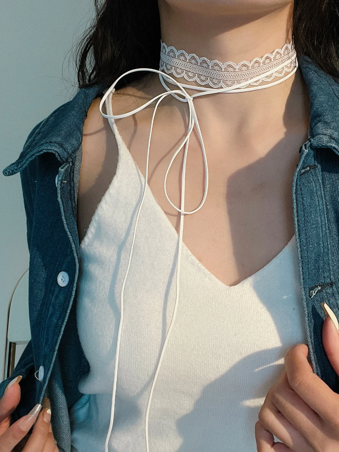 Bufanda larga con ribete de encaje para mujer, diseño en capas para primavera, verano, otoño e invierno, collar, correa para ...