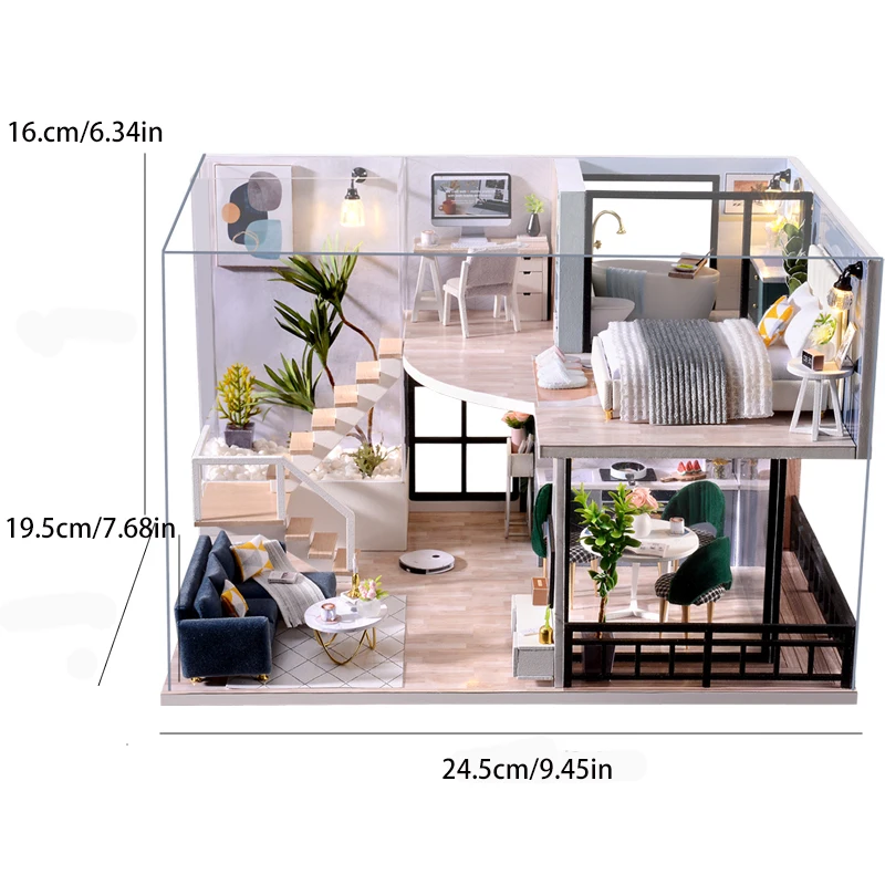 ドールハウスキット 3D 木製ミニドールハウス組み立て建物家具キットおもちゃ子供の誕生日ギフト DIY 手作り 3D ジグ