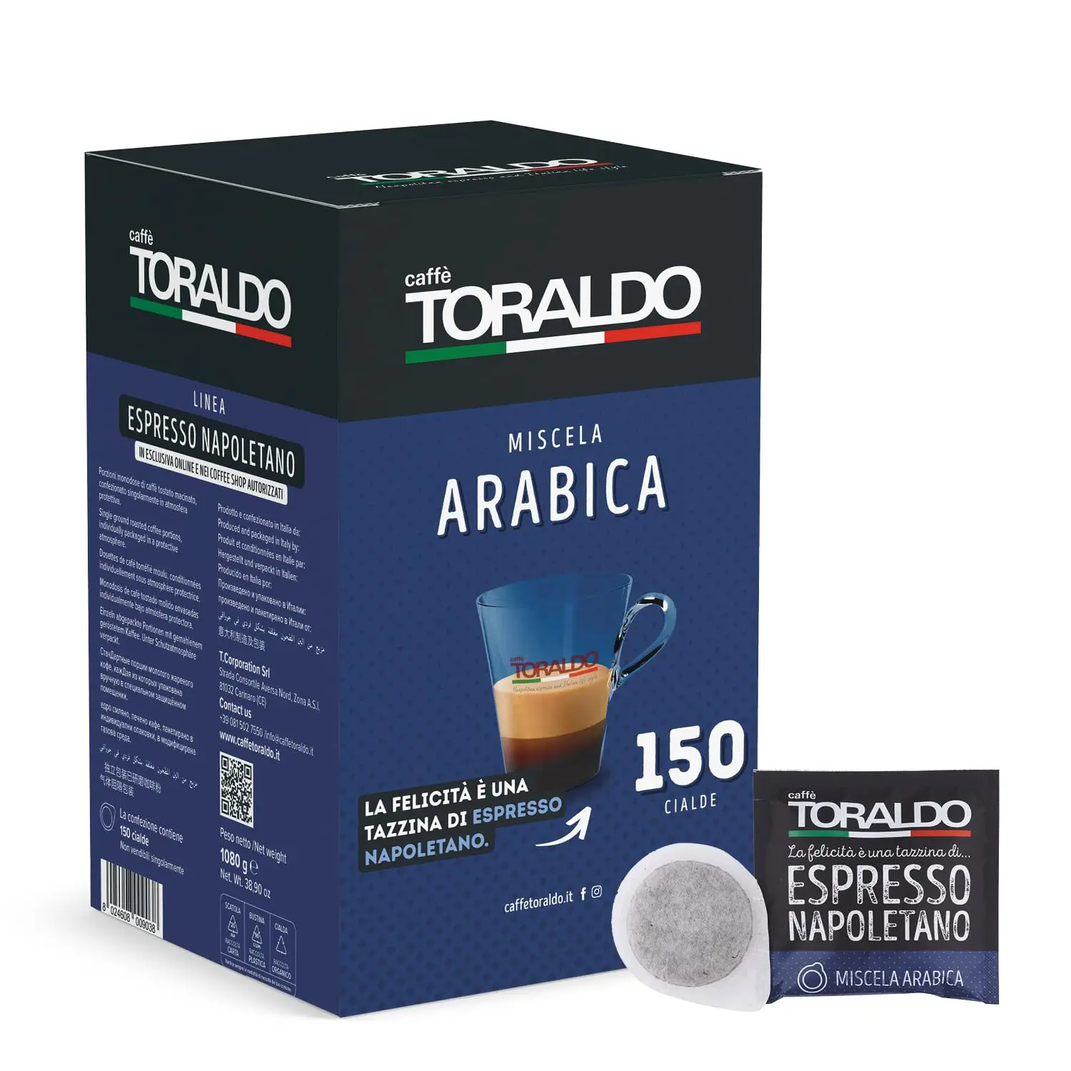 CAFÉ TORALDO |   Cafes ESE 44 |   Café sélectionné, grillé et torréfié en Italie |   Excellence du café napolitain (150 dosettes, mélange Arabica)