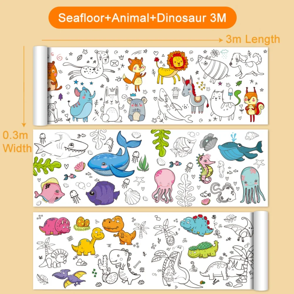 12/6/3M 어린이 드로잉 롤 DIY 낙서 스크롤 색상 작성 종이 그림 어린이를위한 색칠 종이 롤 교육 완구