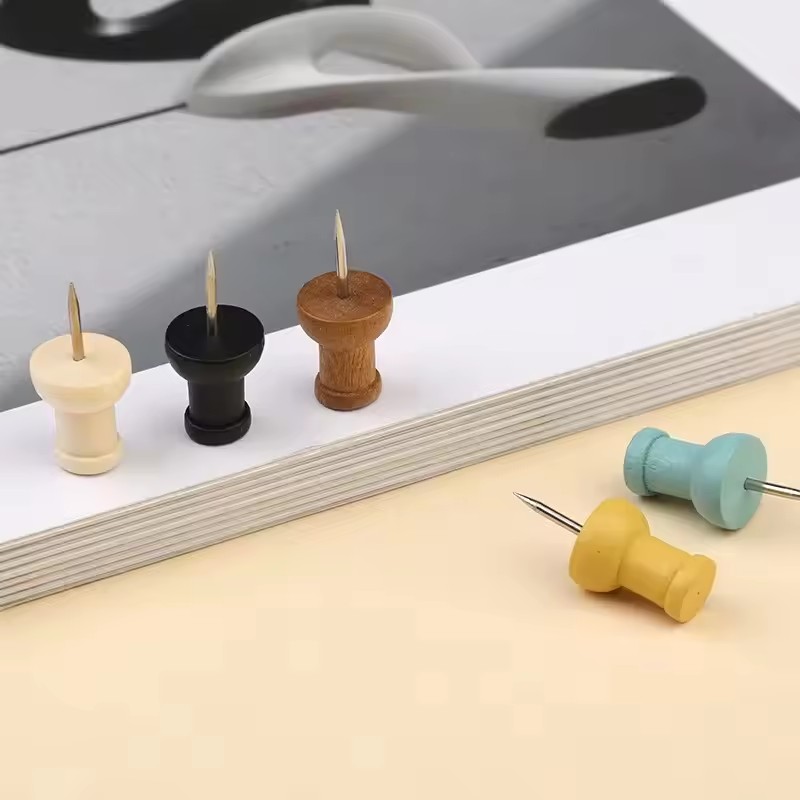 Fniiva Colorful Wooden Thumbtacks Set Plastic Drawing Pins Safety Colored Push Pins Kit School Office Accessories Supplies
