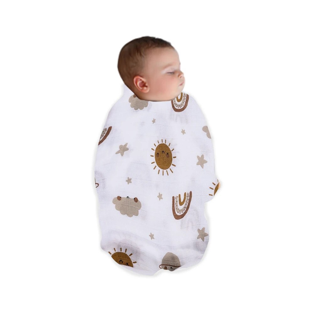 120x110cm Bamboe Katoenen Baby Mousseline Inbakerdeken Leuke Zachte Print Baby Handdoek Wrap