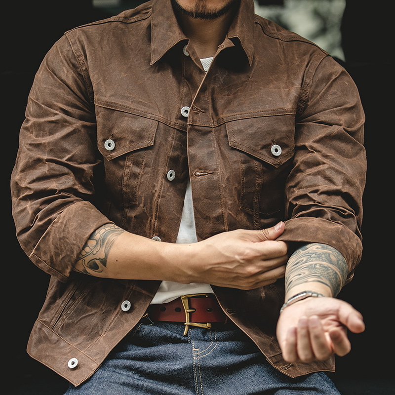 Maden Retro Schwergewicht Leinwand Öl Gewachste Jacke Baumwolle Wasserdicht Jagd Mantel Männlich Herbst Khaki Casual Arbeit Safari Stil Jacke