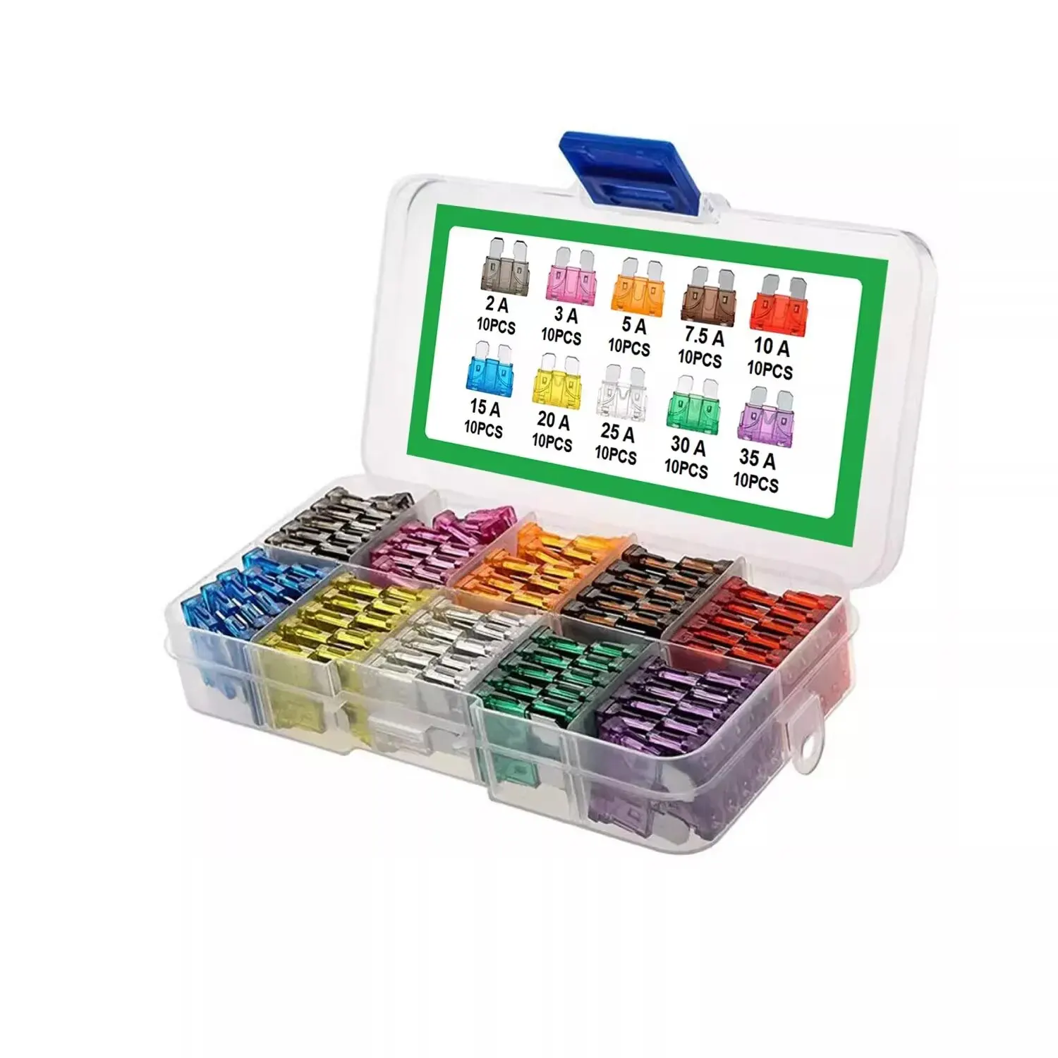 100 ชิ้น 2a-35a รถขนาดกลางฟิวส์ 10 ข้อมูลจําเพาะ Igniter ไฟหน้าเครื่องปรับอากาศความปลอดภัยหลอดปลั๊ก