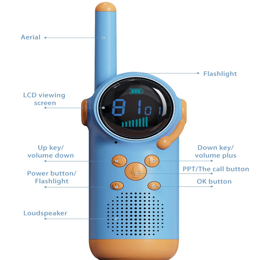2PCS Walkie Talkie Kids LCD Screen LED Flashlight Intercom Distance 1.5-3KM Parent-child Interaction Christmas Gifts