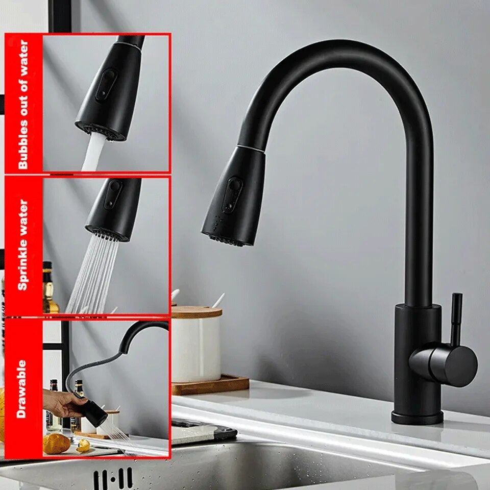 Torneira suspensa compuesta de cozinha ecológica sem chumbo de aço inoxidável (preta) com saída de água de segundo nível