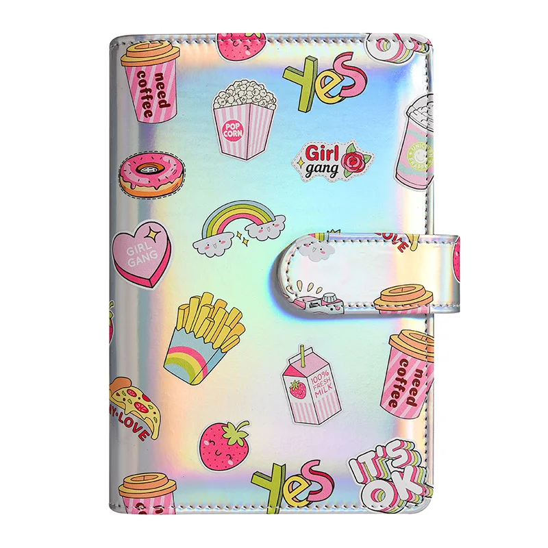 A6 เติม 6 แหวนหนัง Faux Budget Binder,MINI Notebook Binder สําหรับ A6 ฟิลเลอร์กระดาษ, การ์ตูนน่ารักแฟชั่น Binder