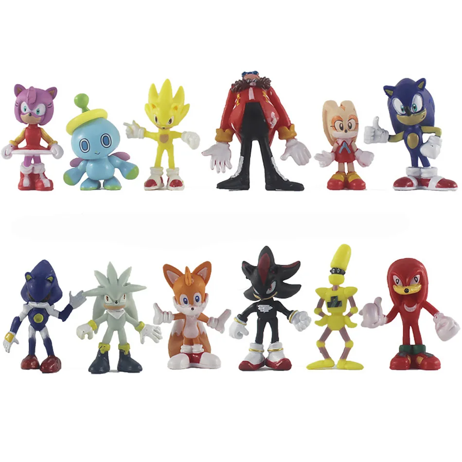 12 pçs conjunto bonito sonic pvc personagem brinquedo ouriço sombra cauda figura 4-6cm modelo bonecas crianças brinquedo animal presente de aniversário