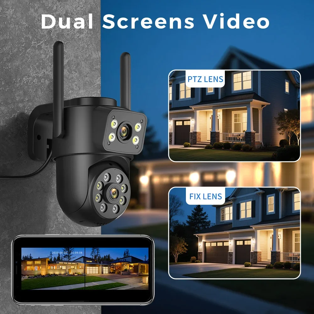 Cámara IP Wifi 4K de 8MP, lente Dual, pantallas duales, cámara de vigilancia en exterior, detección humana negra, visión nocturna, cámara de seguridad ICSEE