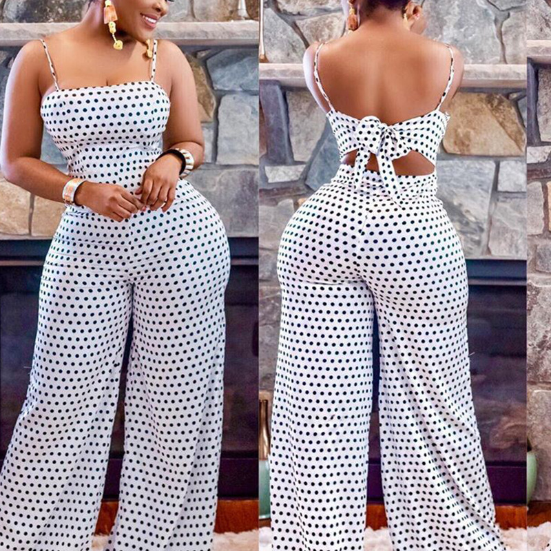 Frauen Overalls Overalls Hohe Taille Dot Breite Bein Hosen High Street Casual Flache Sexy Backless Wrapping Brust 2023 Herbst