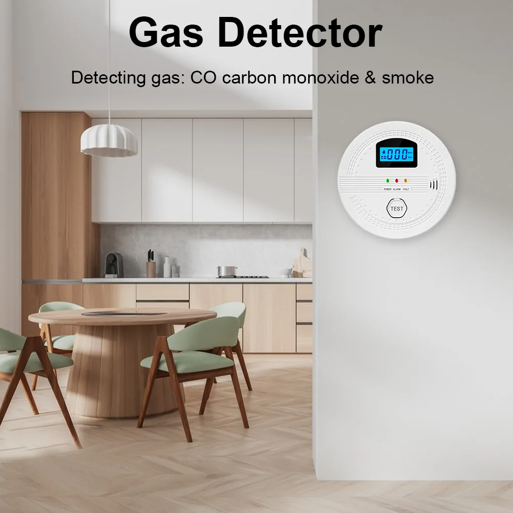 2-in-1 CO and Smoke Detector LCD Digital Display Carbon Monoxide Detector Sound Warning & LED Portable Fire Co Alarm