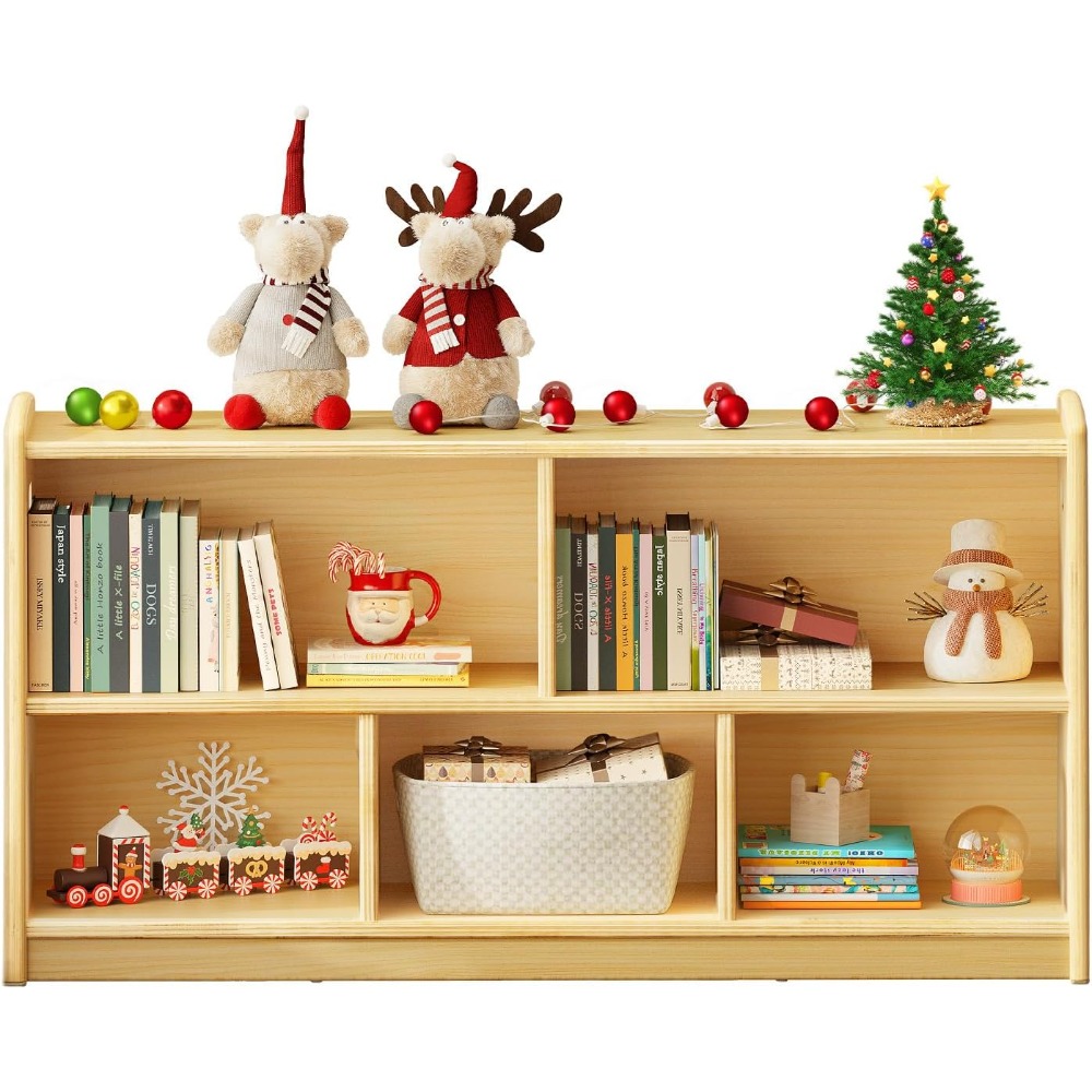 2-Tier Wood Montessori Cabinet for Kids, Toddler Room Book Shelves Toy Organizers and Storage, Small Book Shelf Storage