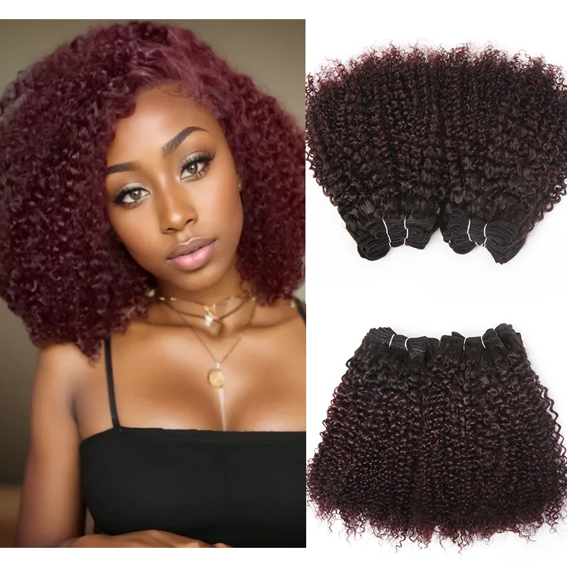 Extensões de cabelo brasileiras para mulheres, pacotes curtos encaracolados, duplo desenhado, Jerry Curl, colorido, 100% cabelo humano, 6 pacotes