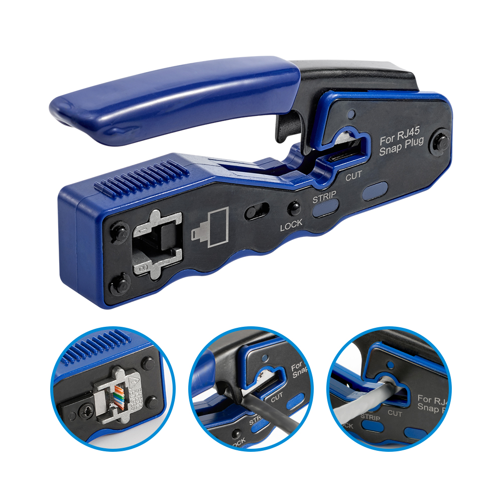 LAN RJ45 CRIMP TOOL ผ่านเครื่องตัด Crimper Stripper สําหรับ Cat6 Cat5 8P8C Modular Connector Ethernet All-in-one เครื่องมือลวด