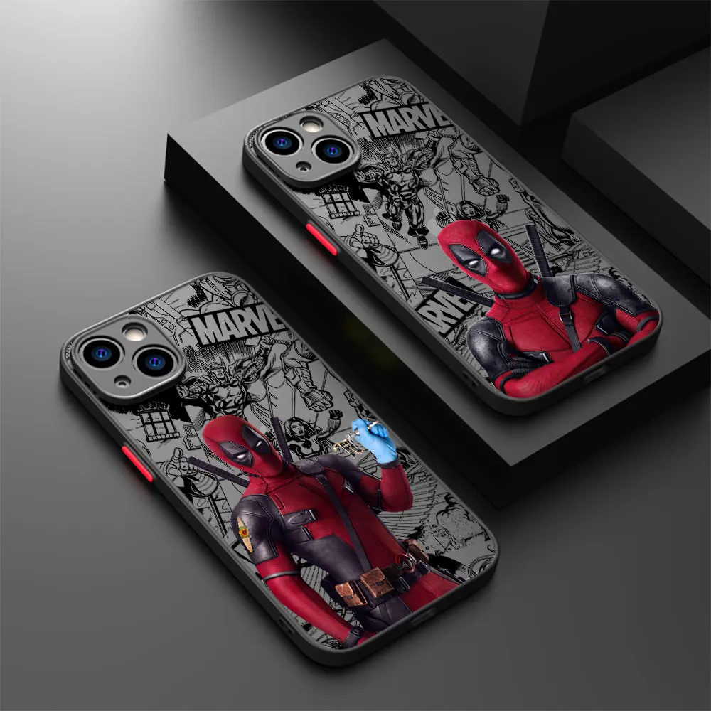 Роскошный матовый чехол Marvel Deadpool Hard PC для iPhone 16 15 XR X 14 16 Plus XS Max 13 Mini 15 16 Pro Max 12 11 Pro 12 Pro