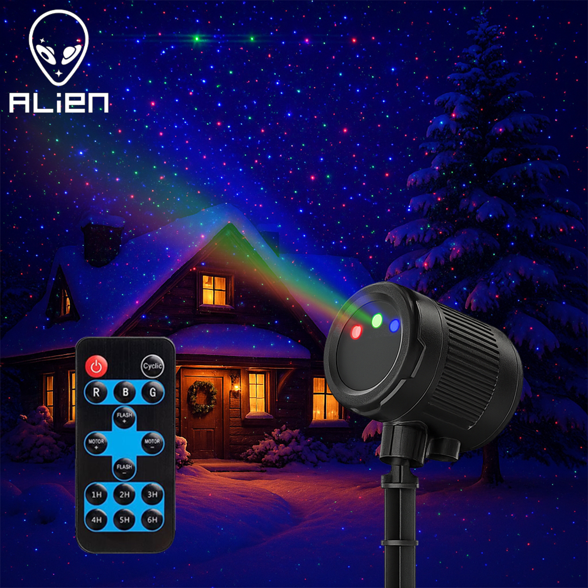 Alien movendo estático vermelho verde azul pontos estrela natal laser chuveiro projetor jardim ao ar livre à prova dwaterproof água feriado árvore de natal luz