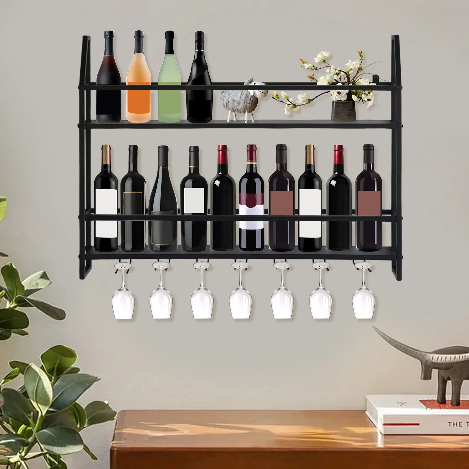 Wandmontiertes Weinregal aus Eisen, Flaschen-Champagnerglas-Halter, Regale, Bar, Zuhause, Party, leicht und robust, langlebig, einzigartiges Design, Dekor