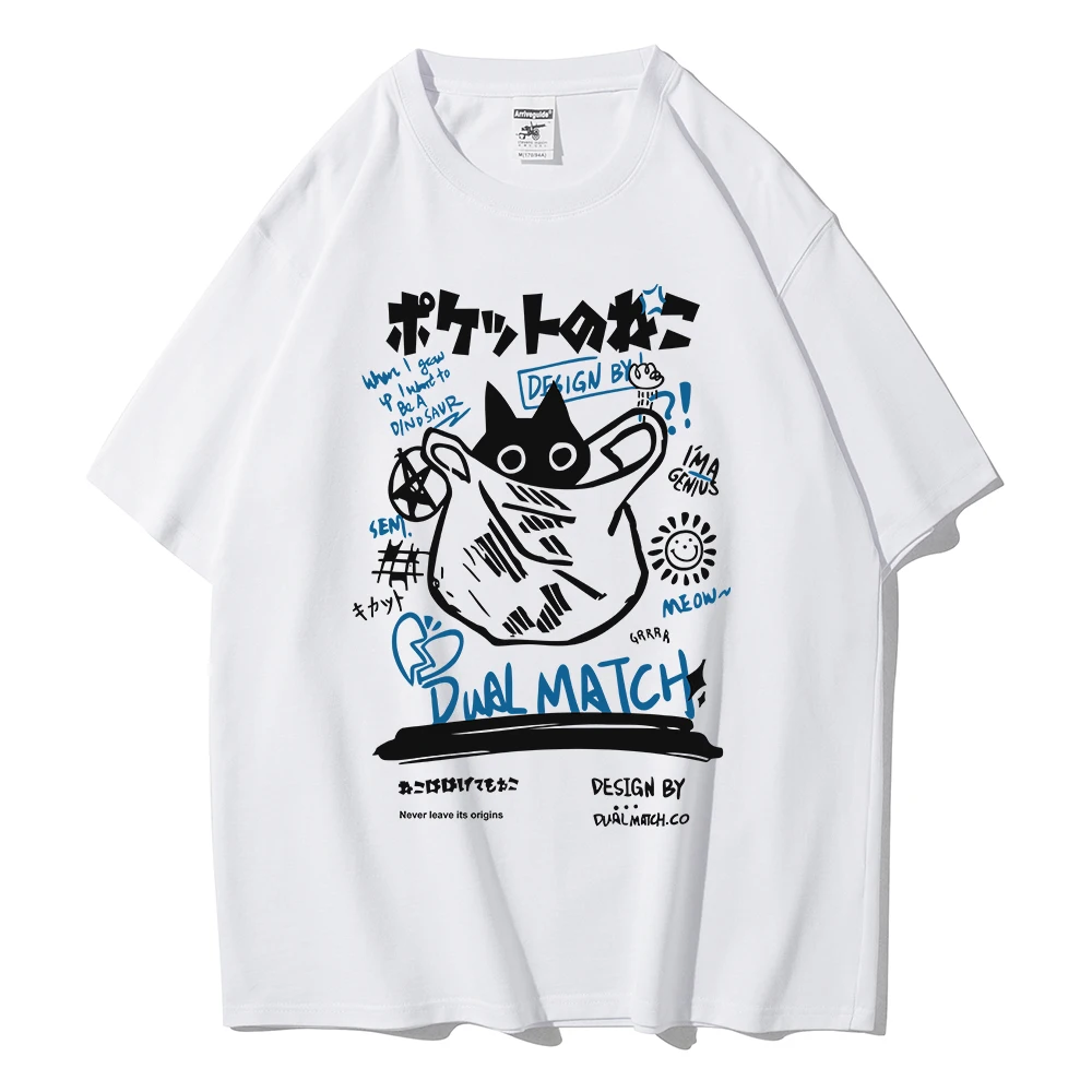男性女性漫画 Tシャツ原宿かわいい猫プリント半袖 Tシャツカップルストリート服 Y2K トップスグラフィック Tシャツ