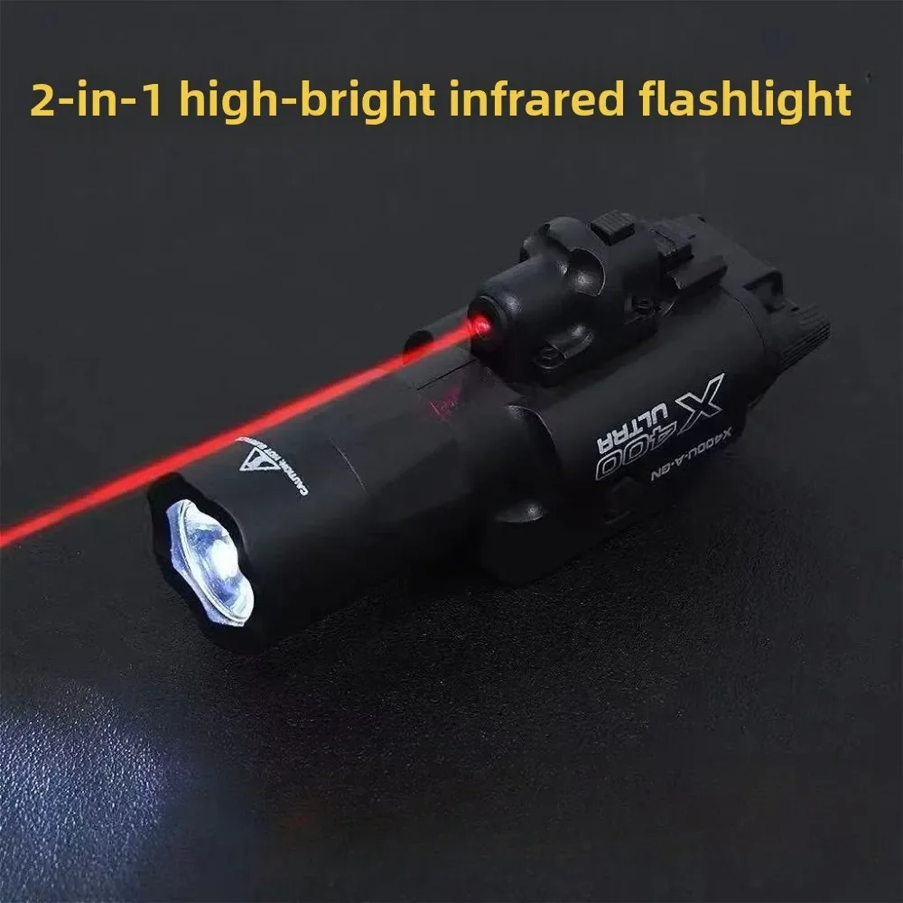 Lampe de poche tactique deux-en-un X400U et pointeur laser |   Convient aux rails de 20 mm |   Pour pistolets Airsoft jouets, jeux de guerre CS de chasse |   Haute intensité