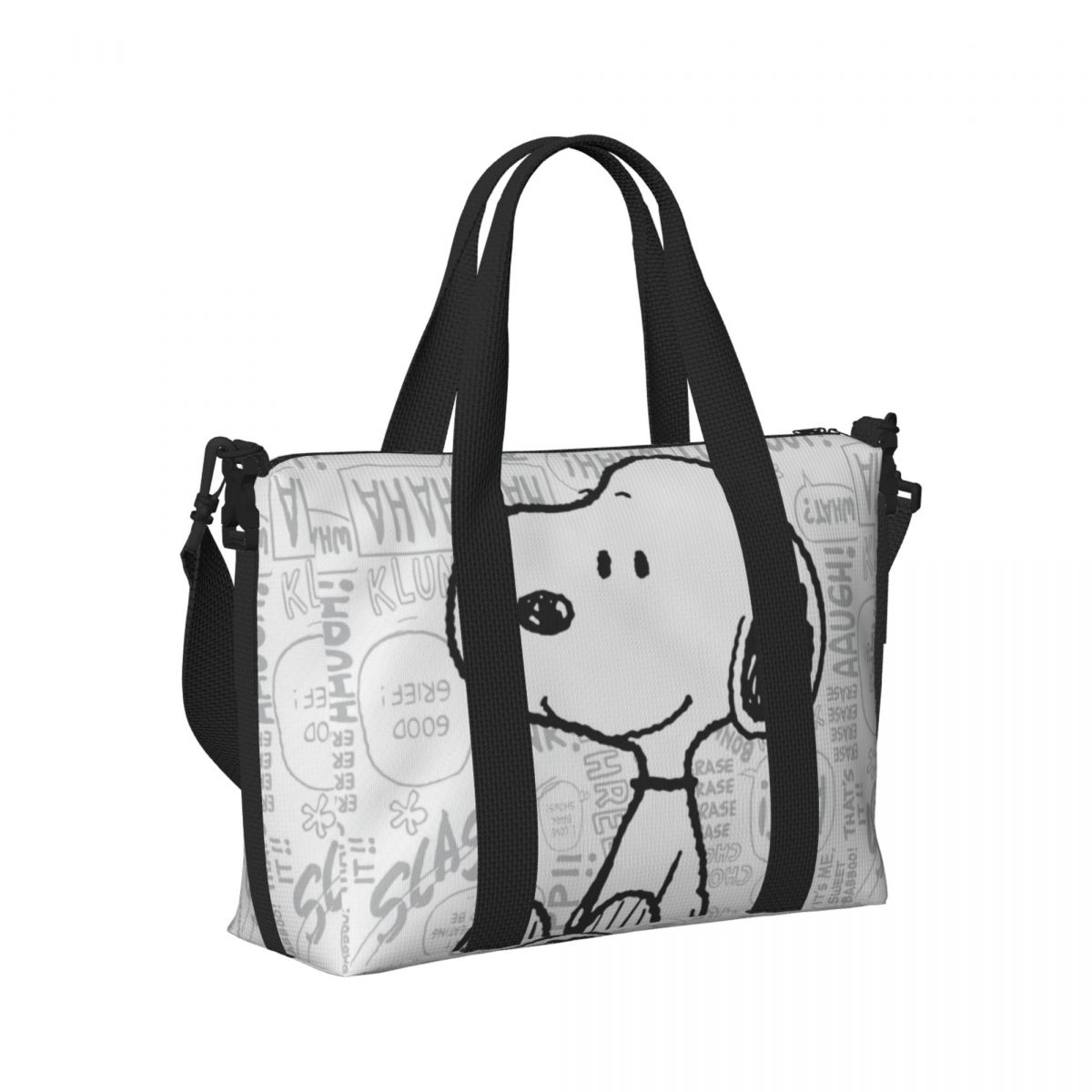 Benutzerdefinierte Snoopys On Black White Comics Disney Groceries Tote Einkaufstasche Damen Große Kapazität Peanuts Gym Beach Reisetaschen