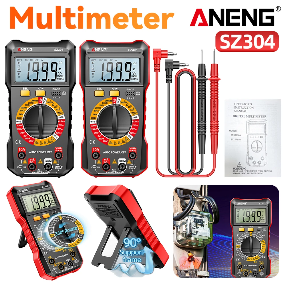ANENG SZ304 multímetro Digital multifunción valores eficaces verdaderos probador de alta precisión portátil NCV AC/DC herramienta de resistencia de corriente de voltaje Ohm