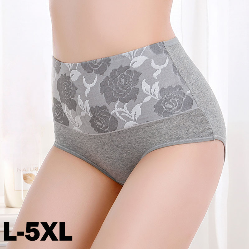 Calcinha de algodão de cintura alta para mulheres, abdominal, shaper do corpo, cuecas estampadas, lingerie sexy feminina, roupas íntimas plus size, 3 peças por lote