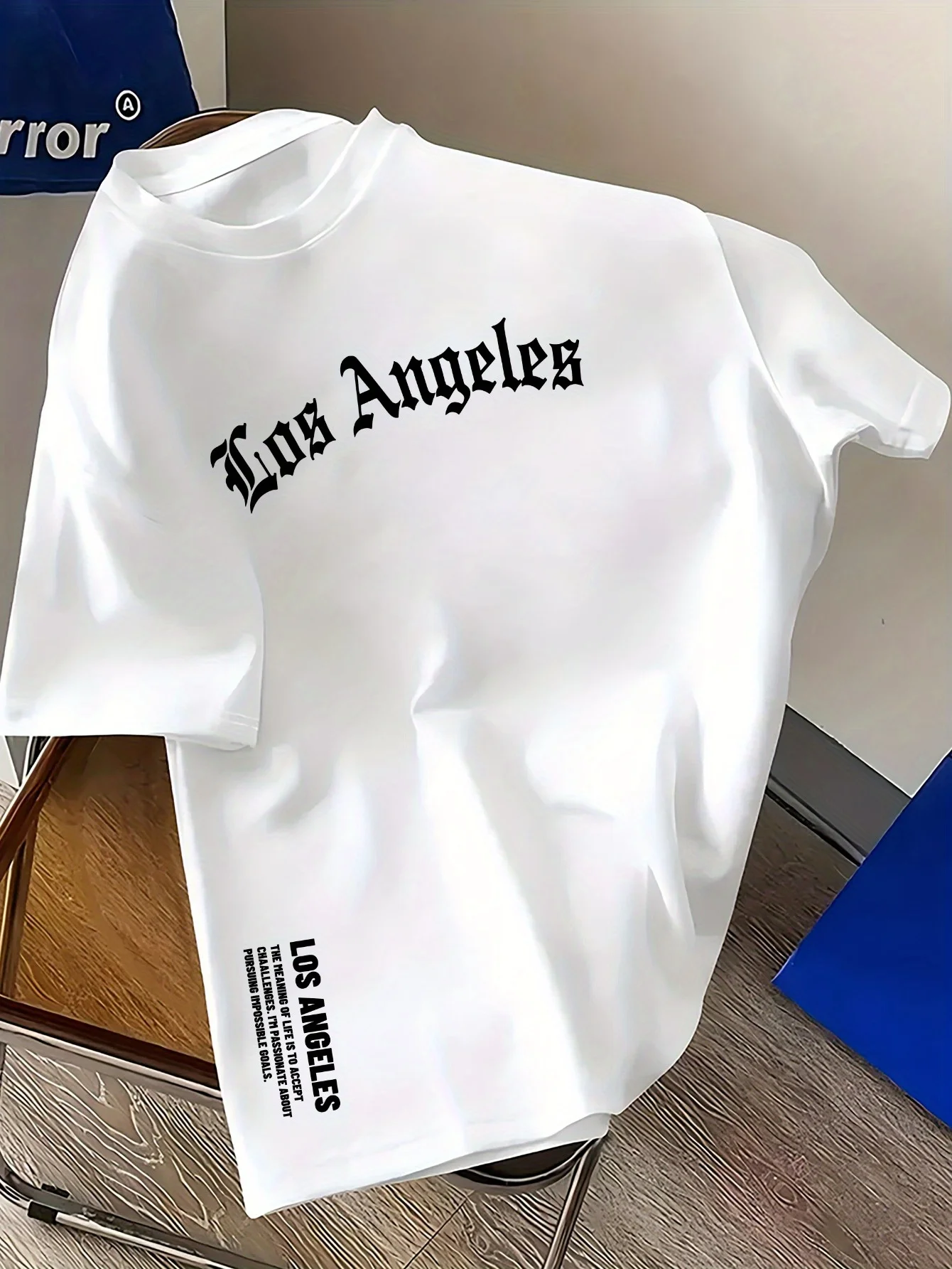 Camiseta de manga corta con cuello redondo para hombre, 100% de algodón, a la moda, con estampado de letras de Los Ángeles, holgada, grande, informal, cómoda, de verano