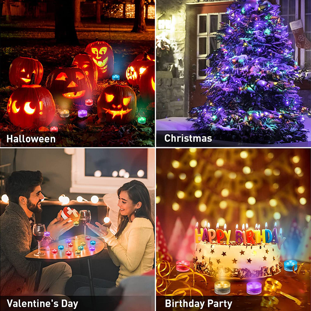 Mini Submersible Led Lights with Remote Small Underwater Tea Lights Candles Waterproof Operated Vase Pool Pond Lantern Lighting