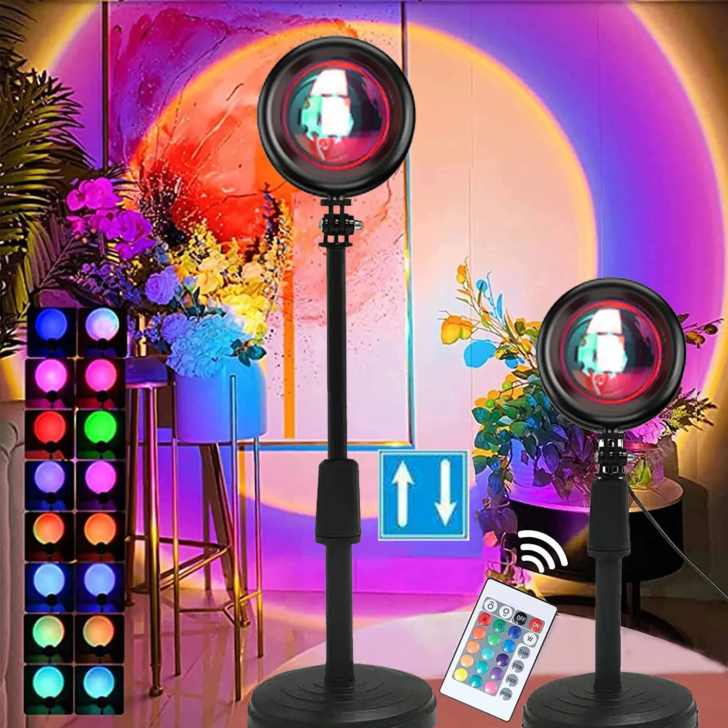 Lámpara de proyector de puesta de sol, luz nocturna de ambiente arcoíris, luz de puesta de sol para decoración de dormitorio y habitación, lámpara de mesa de pared de fondo