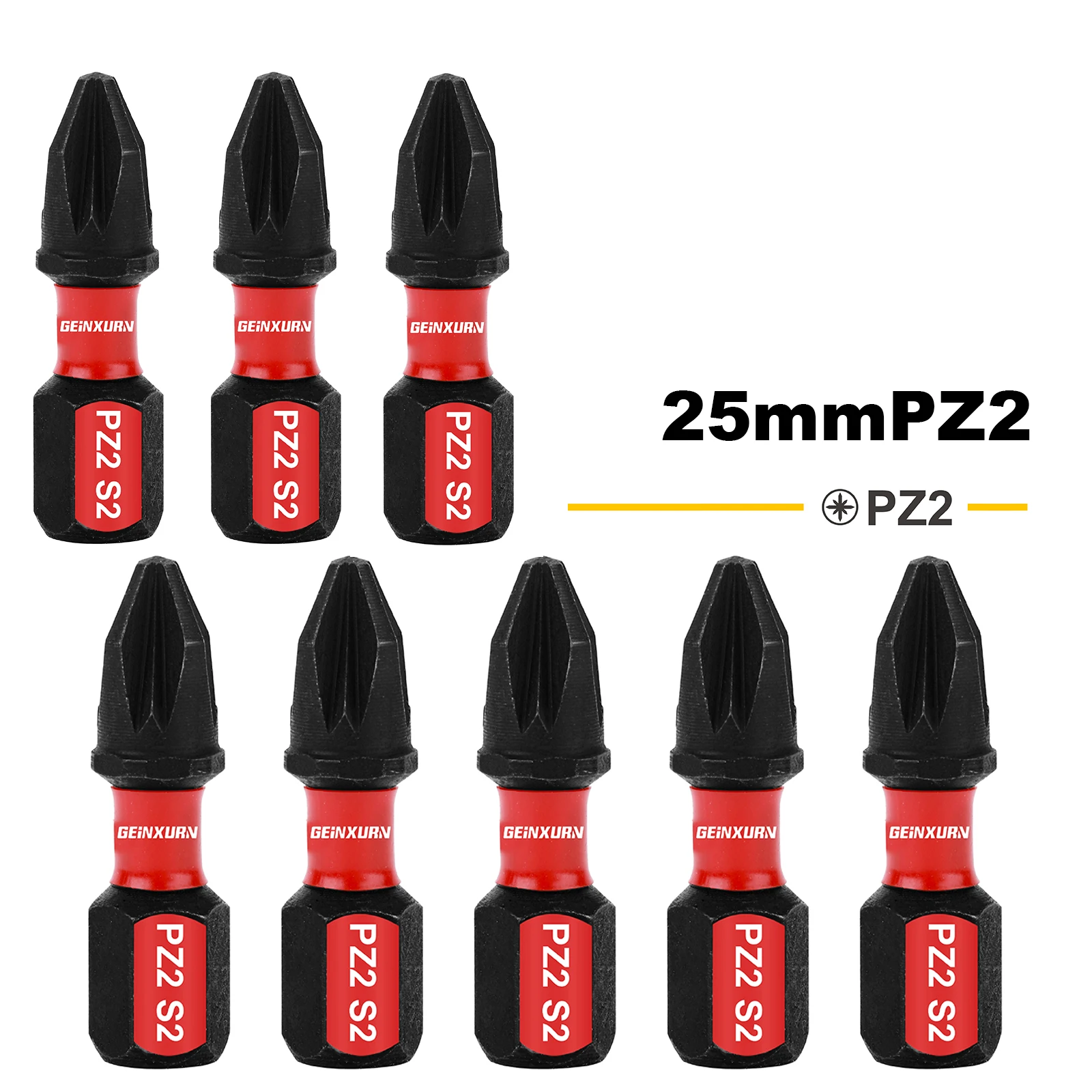 Geinxurn 1pulgadas Pozidriv # Juego de puntas eléctricas de destornillador resistente al impacto PZ2, juego de puntas de destornillador de acero de aleación S2
