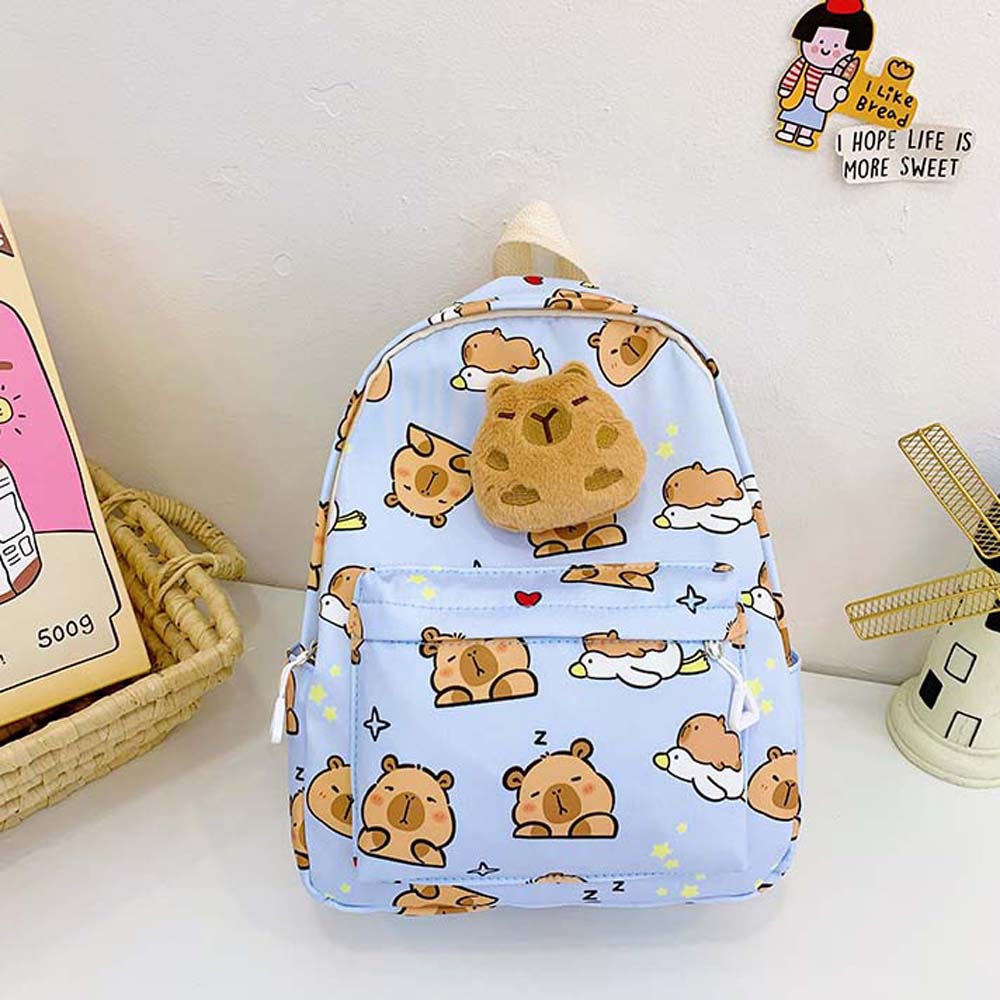 Thickened Capybara Backpack Nylon Wide Straps Cartoon Animal Daypack Foldable Multi Functional Large Capacity School Bag