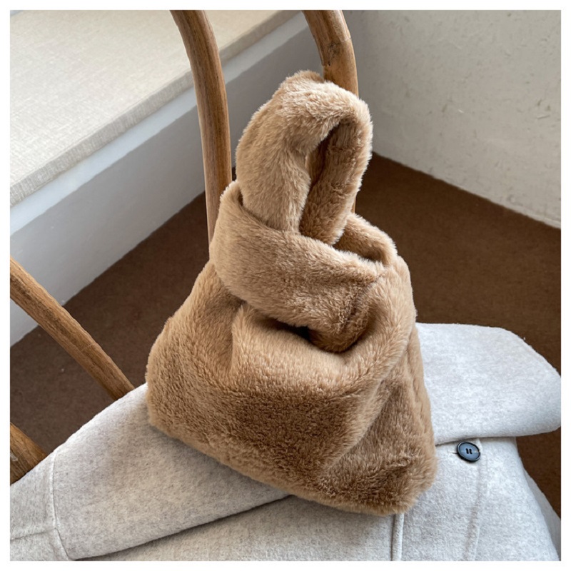 Plüsch-Handtasche für Damen, lässige Mode-Einkaufstasche, große Kapazität, Pendler-Handtasche, einfarbig, Damen-Handgelenk-Geldbörse, neues Kunstpelz