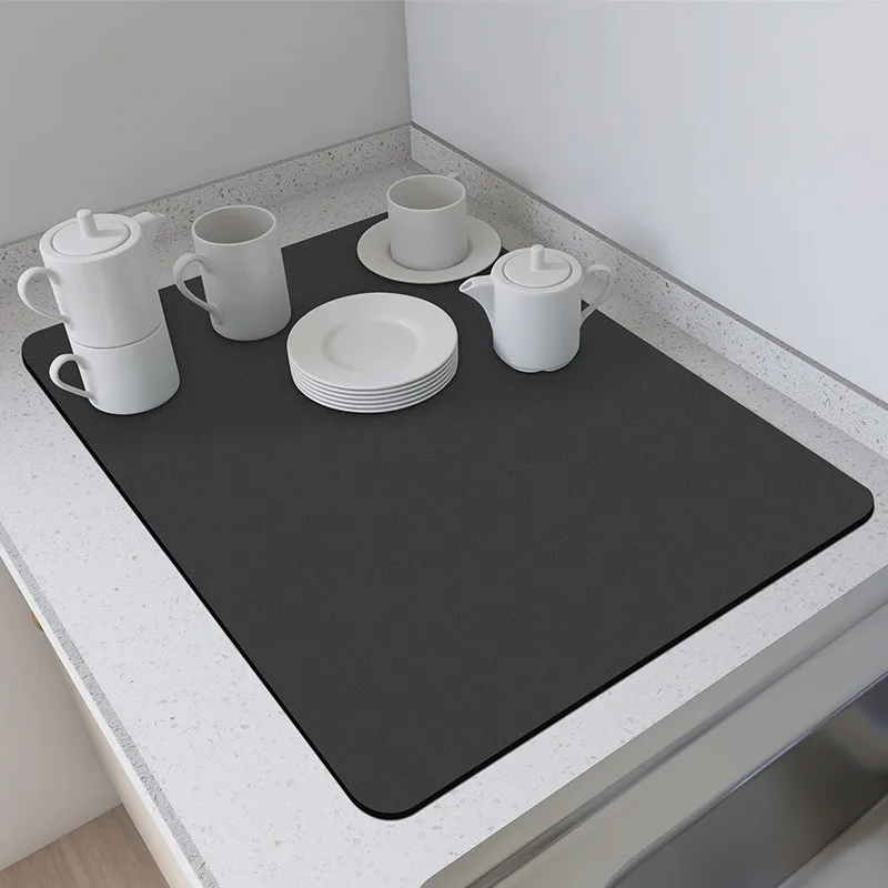 VIKAMA Simple Coffee Mat Kitchen Worktop Draining Mat Anti-Scald Placemats Dish Drying Mats Absorbent Non-Slip Diatomite Carpet