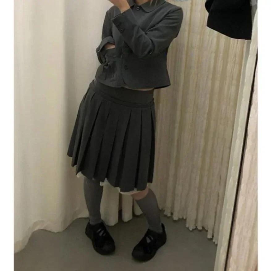 KUSAHIKI Gonne corte a trapezio finte in due pezzi a vita alta Mezza gonna versatile coreana alla moda Mujer Fadas