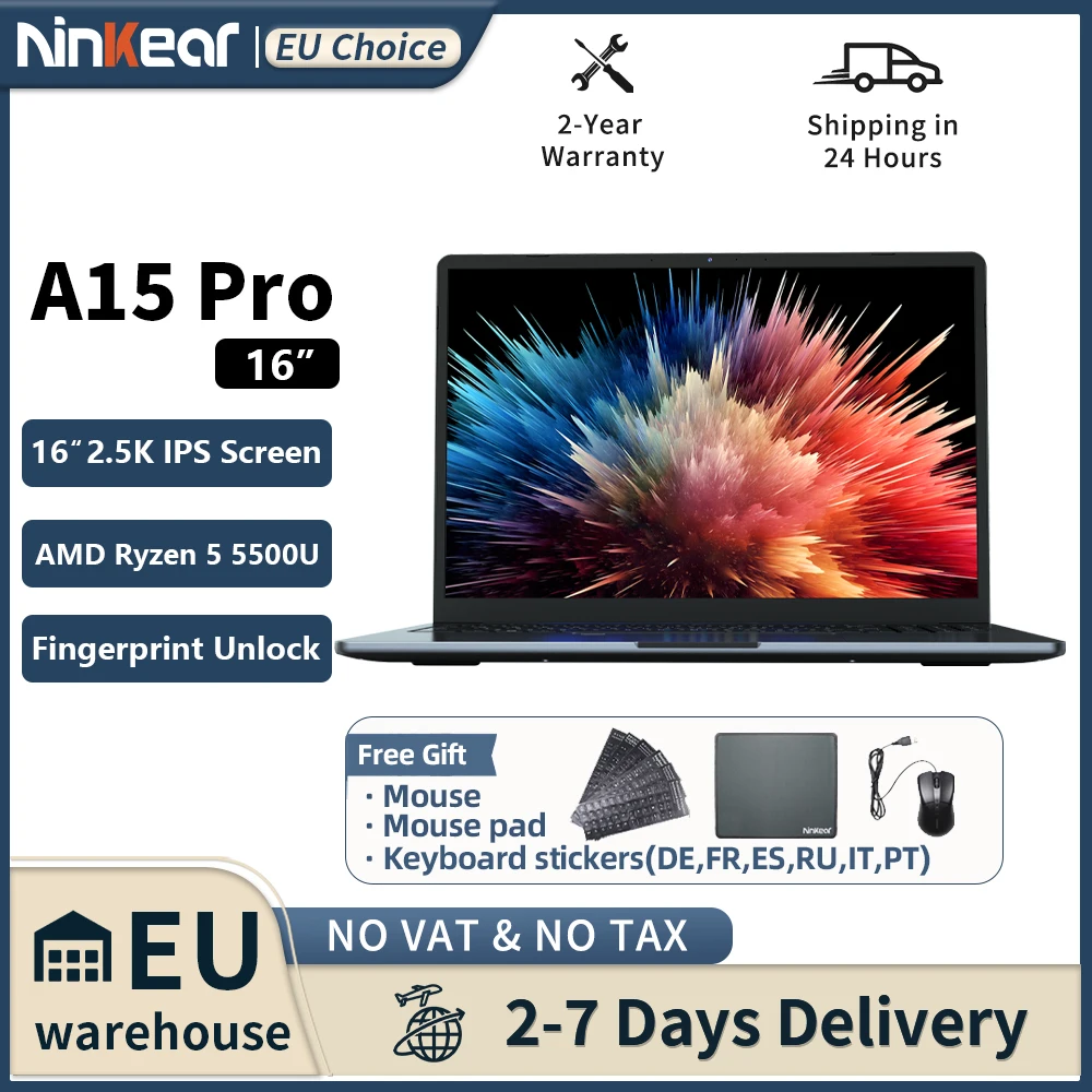 Ninkear A15 Pro Laptop AMD Ryzen 5 5500U 16 pollici 120Hz 2560*1600 Display 16GB 512GB Impronte digitali Sblocco Notebook Computer
